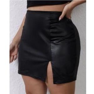 Black glazed Mini Skirt with Slit